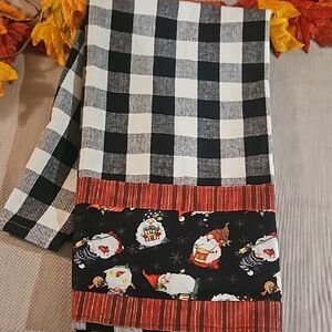 Santa Gnomes Festive Black and White Buffalo plaid Kitchen Towel